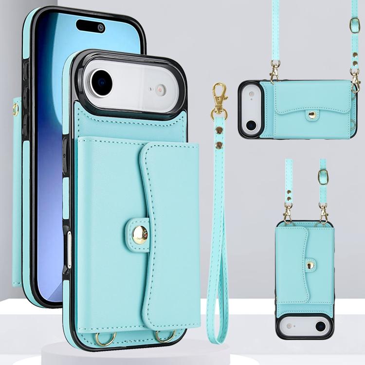 For iPhone Air RFID Card Slot Phone Case with Long Lanyard(Mint Green)
