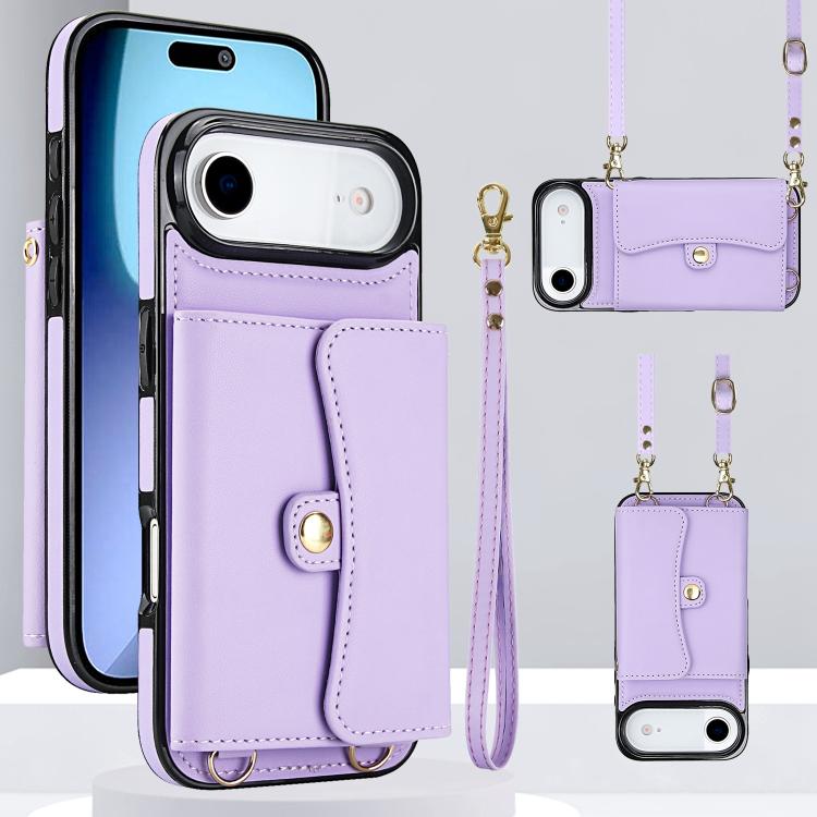 For iPhone Air RFID Card Slot Phone Case with Long Lanyard(Purple)