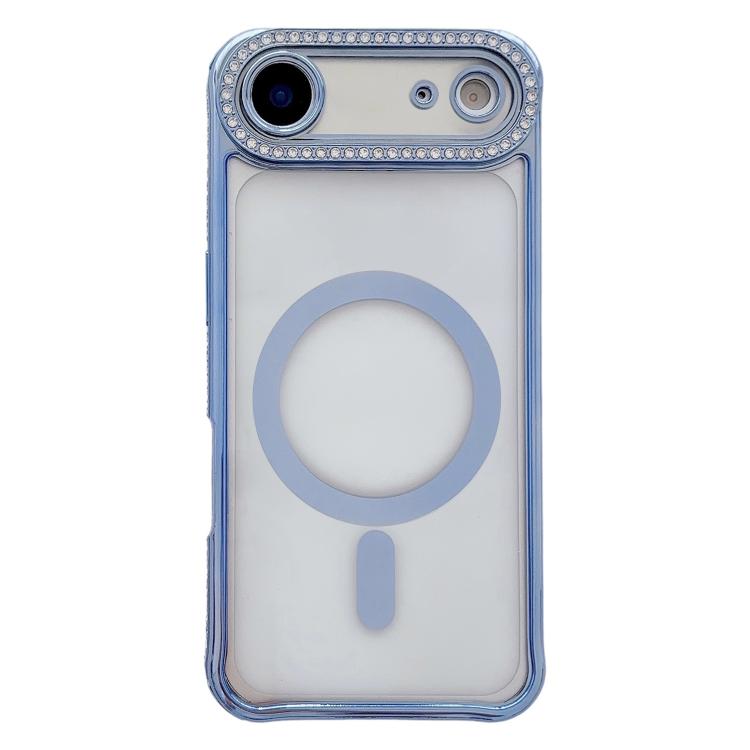 For iPhone Air Rhinestone Clear Acrylic Electroplated Magnetic Phone Case(Blue)