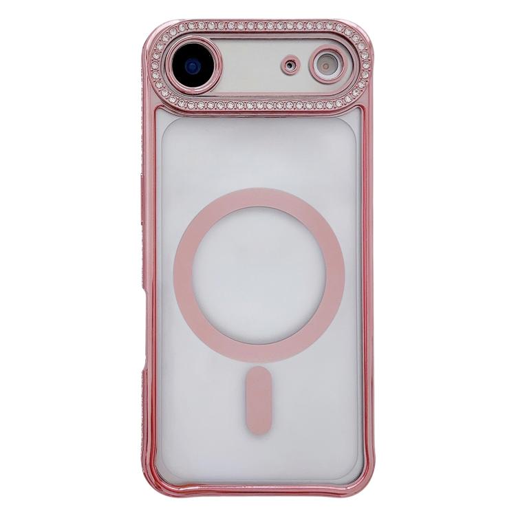 For iPhone Air Rhinestone Clear Acrylic Electroplated Magnetic Phone Case(Pink)