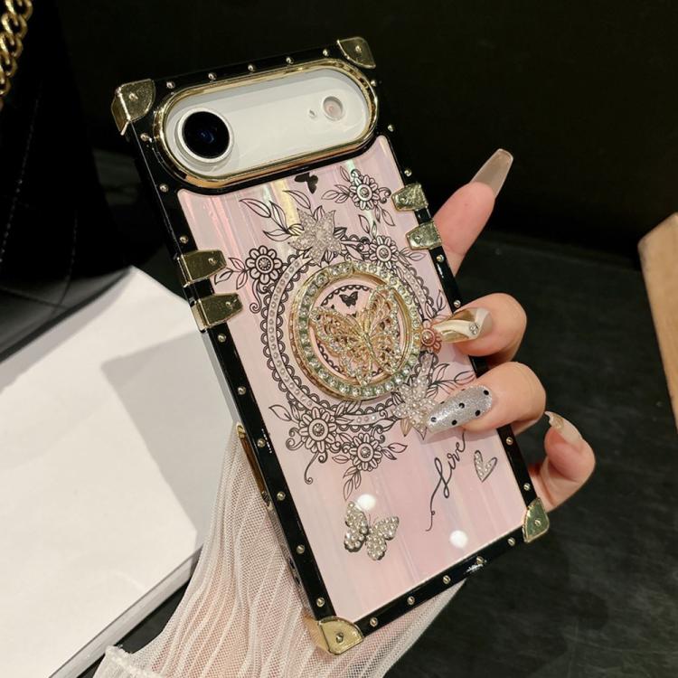 For iPhone Air Rhinestone Decor Butterfly Pattern TPU + PC Phone Case(Pink)