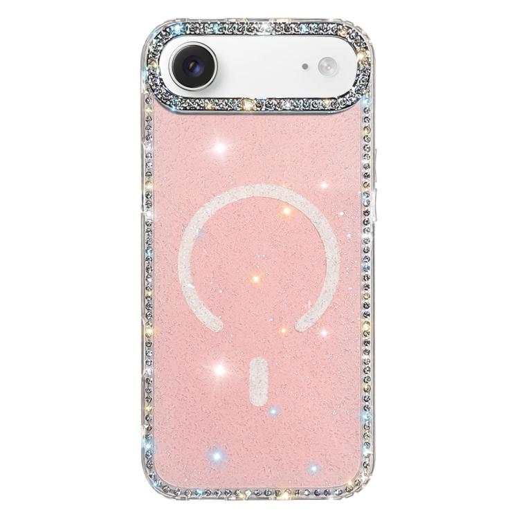 For iPhone Air Rhinestone Dual-side IMD PC Hybrid TPU Magnetic Phone Case(Glitter Light Pink)