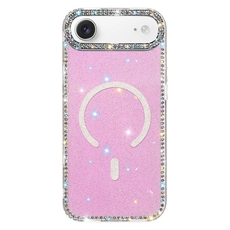For iPhone Air Rhinestone Dual-side IMD PC Hybrid TPU Magnetic Phone Case(Glitter Light Purple)