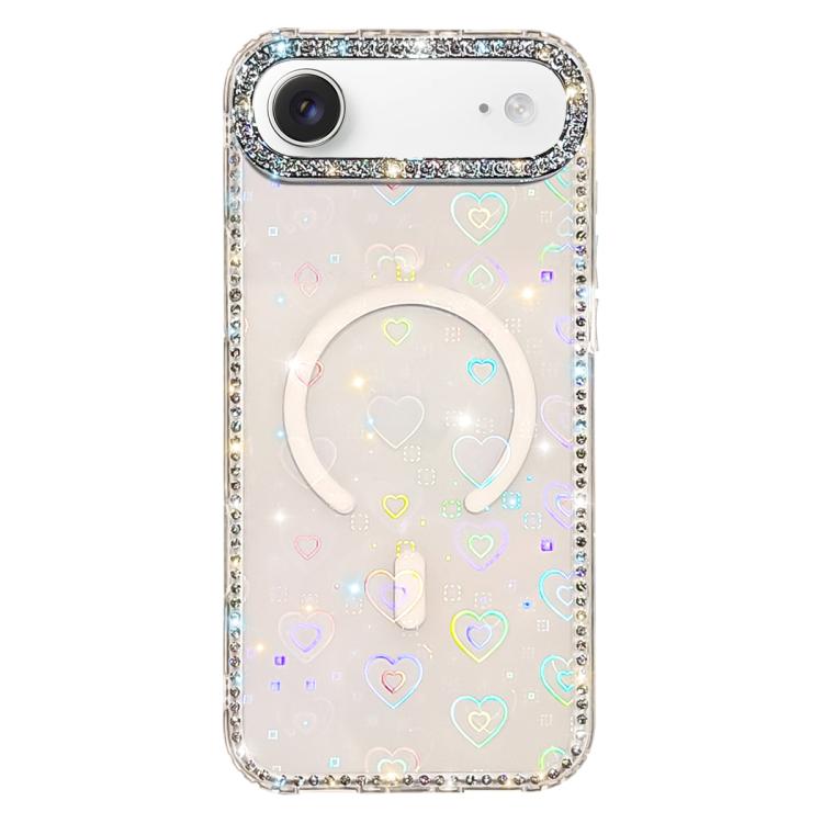 For iPhone Air Rhinestone Dual-side IMD PC Hybrid TPU Magnetic Phone Case(Heart Transparent)