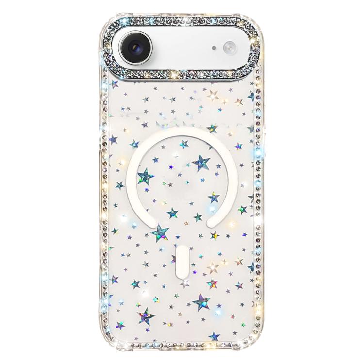 For iPhone Air Rhinestone Dual-side IMD PC Hybrid TPU Magnetic Phone Case(Stars Transparent)