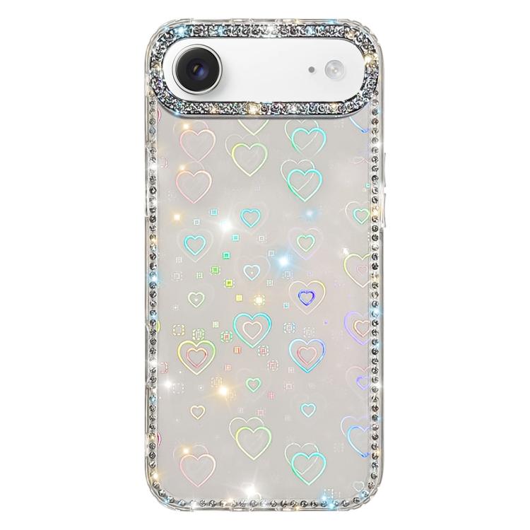 For iPhone Air Rhinestone Dual-side IMD PC Hybrid TPU Phone Case(Heart Transparent)