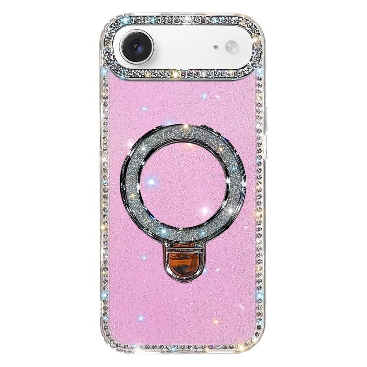For iPhone Air Rhinestone Glitter Kickstand Dual-side IMD Phone Case(Glitter Light Purple)
