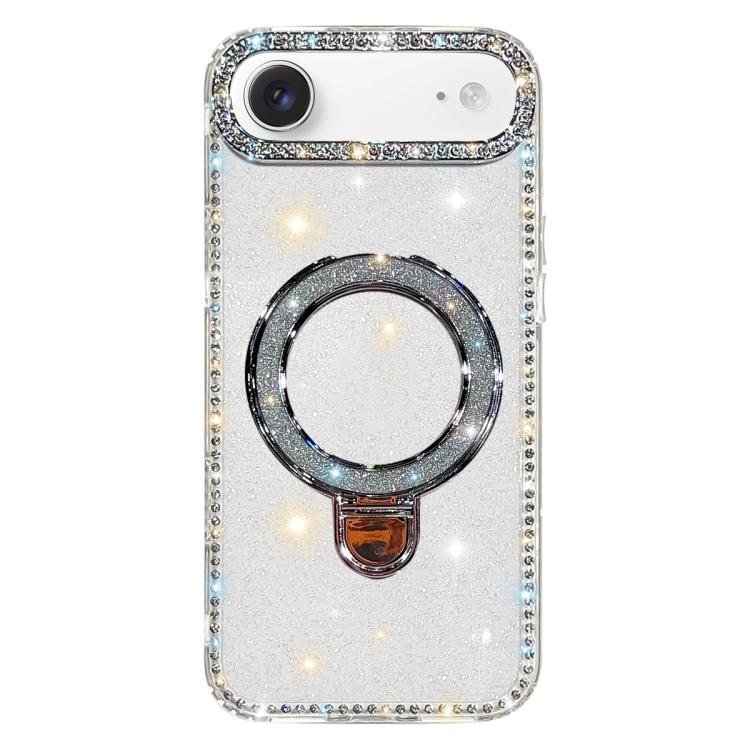 For iPhone Air Rhinestone Glitter Kickstand Dual-side IMD Phone Case(Glitter Transparent)
