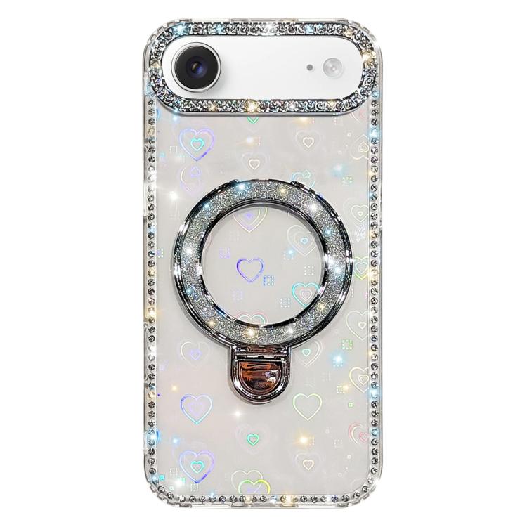 For iPhone Air Rhinestone Glitter Kickstand Dual-side IMD Phone Case(Heart Transparent)