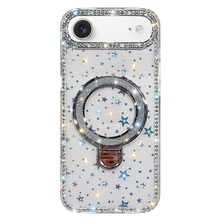 For iPhone Air Rhinestone Glitter Kickstand Dual-side IMD Phone Case(Stars Transparent)