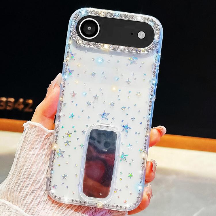 For iPhone Air Rhinestone Glitter TPU 4-corners Anti-fall Phone Case with Holder(Transparent Stars)