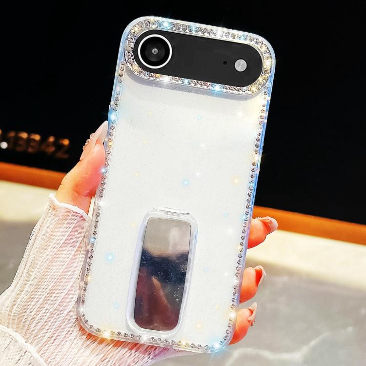 For iPhone Air Rhinestone Glitter TPU 4-corners Anti-fall Phone Case with Holder(White)