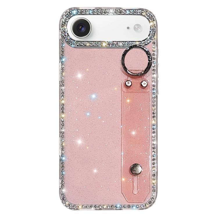 For iPhone Air Rhinestone Glitter Wristband Holder Phone Case(Glitter Light Pink)