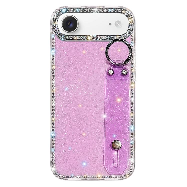 For iPhone Air Rhinestone Glitter Wristband Holder Phone Case(Glitter Light Purple)