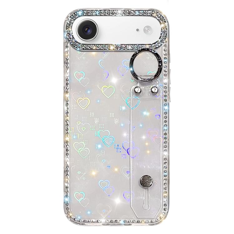 For iPhone Air Rhinestone Glitter Wristband Holder Phone Case(Heart Transparent)