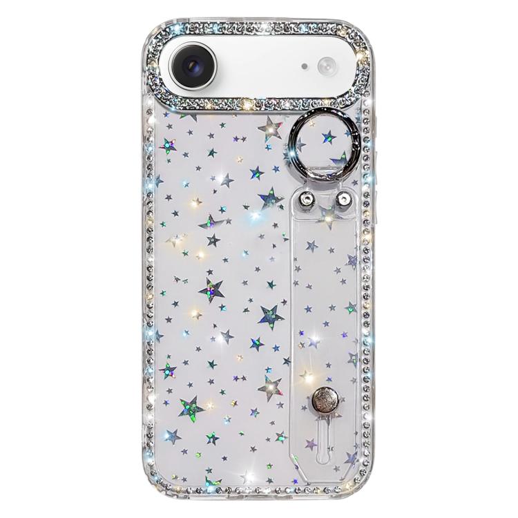 For iPhone Air Rhinestone Glitter Wristband Holder Phone Case(Stars Transparent)