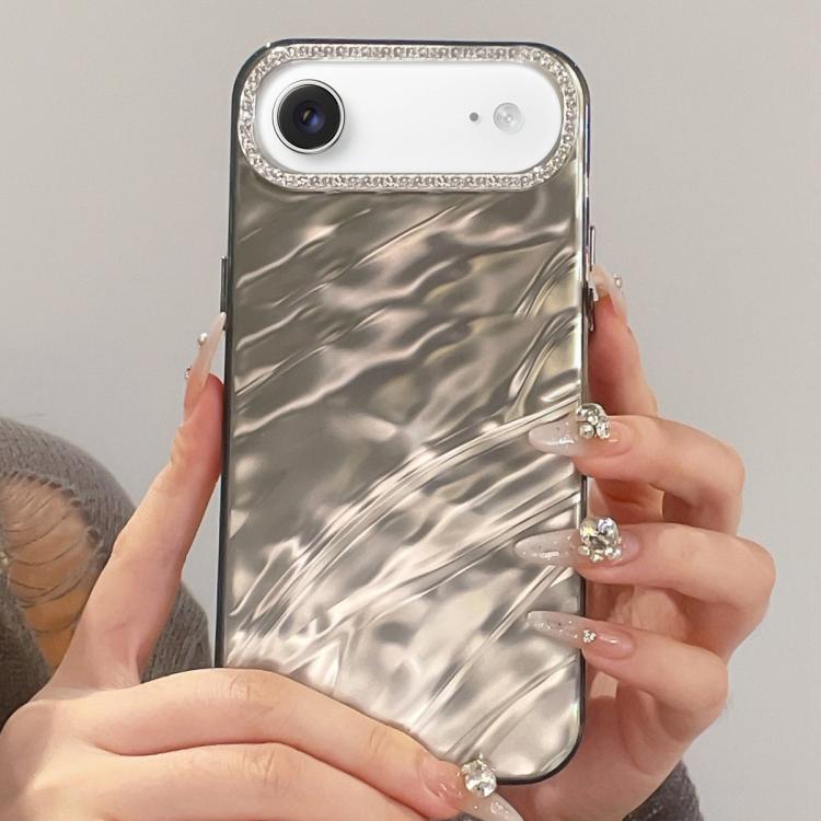 For iPhone Air Rhinestone Lens Frame Wrinkled Design Phone Case(Transparent Black)