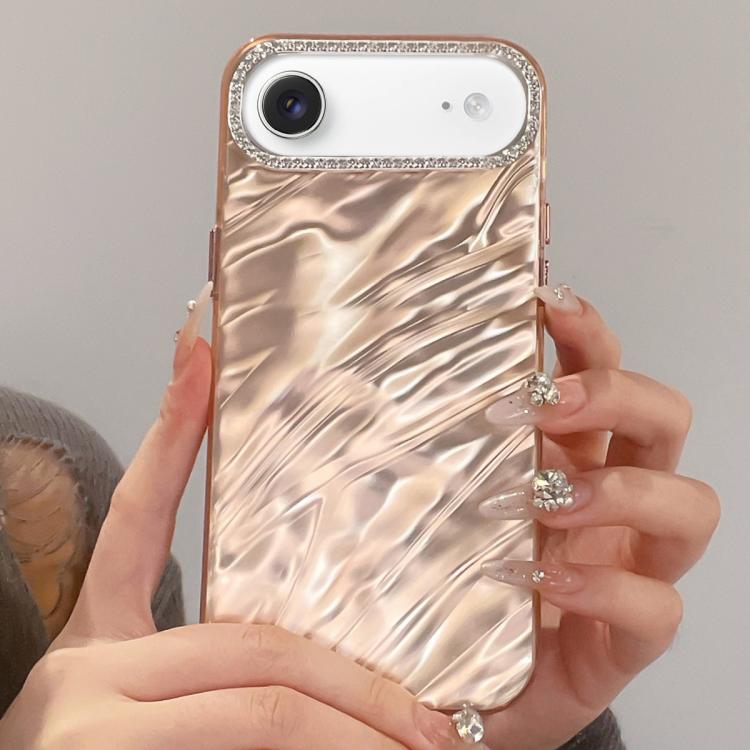 For iPhone Air Rhinestone Lens Frame Wrinkled Design Phone Case(Transparent Pink)