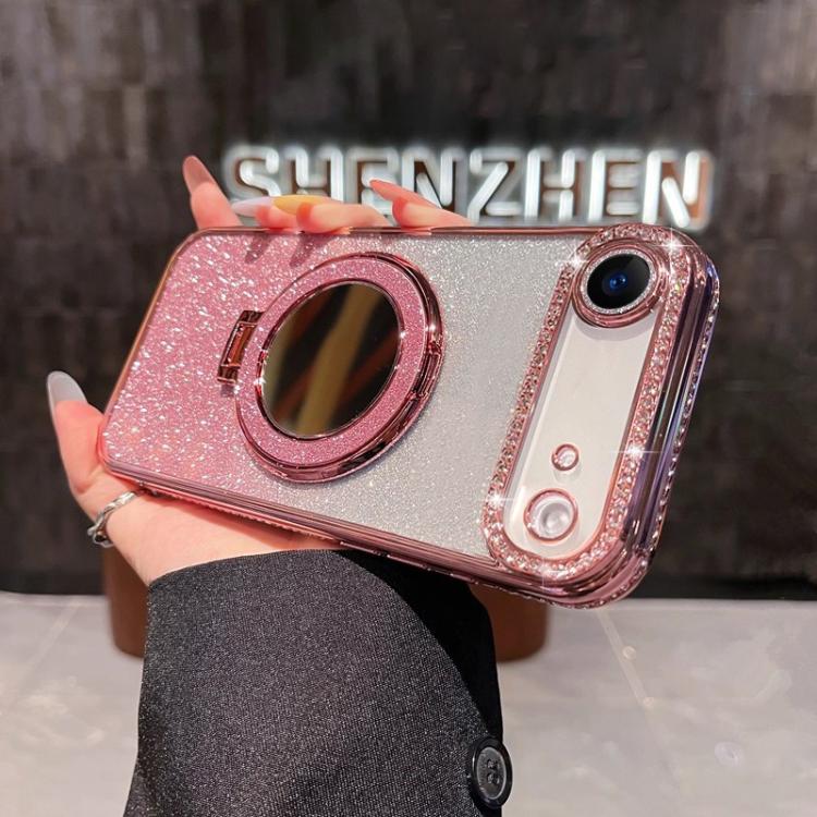 For iPhone Air Rhinestone Mirror Glitter MagSafe TPU Phone Case(Sakura Pink)