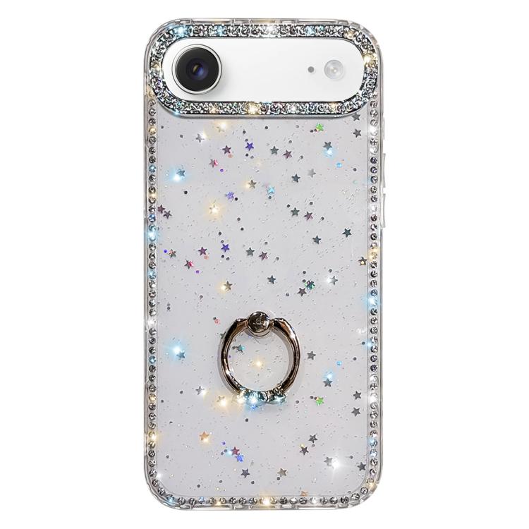 For iPhone Air Rhinestone Ring Holder Dual-side IMD PC Hybrid TPU Phone Case(Glitter Stars)