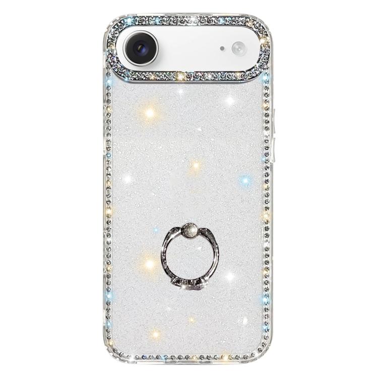 For iPhone Air Rhinestone Ring Holder Dual-side IMD PC Hybrid TPU Phone Case(Glitter Transparent)