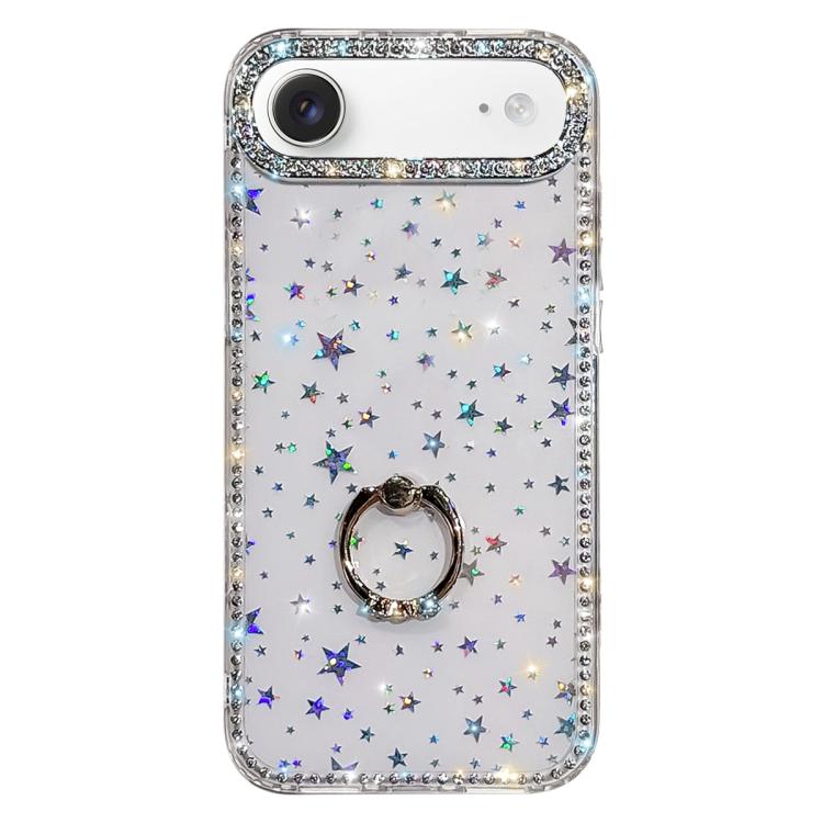 For iPhone Air Rhinestone Ring Holder Dual-side IMD PC Hybrid TPU Phone Case(Stars Transparent)