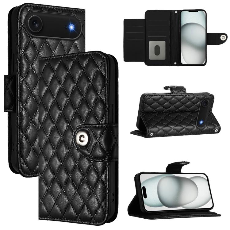 For iPhone Air Rhombic Texture Flip Leather Phone Case with Lanyard(Black)