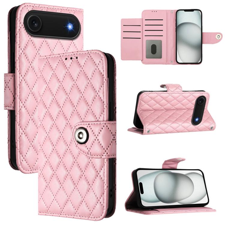 For iPhone Air Rhombic Texture Flip Leather Phone Case with Lanyard(Pink)
