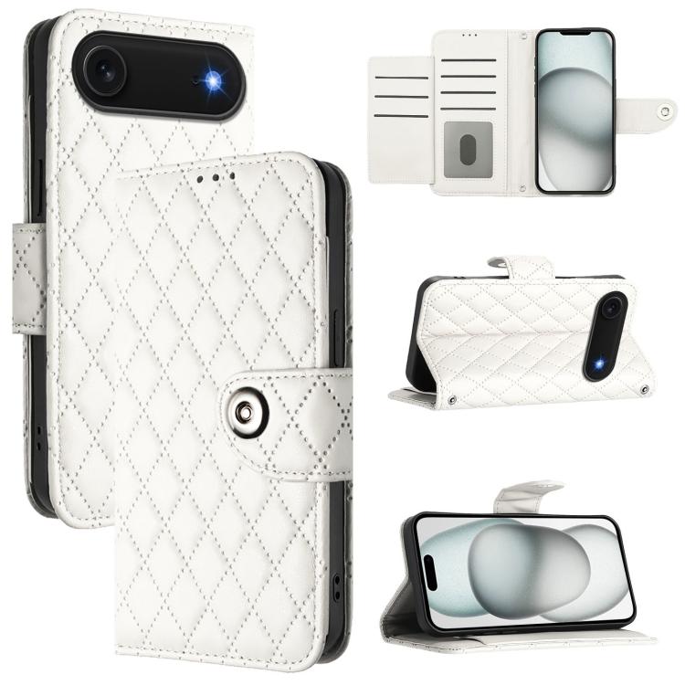 For iPhone Air Rhombic Texture Flip Leather Phone Case with Lanyard(White)