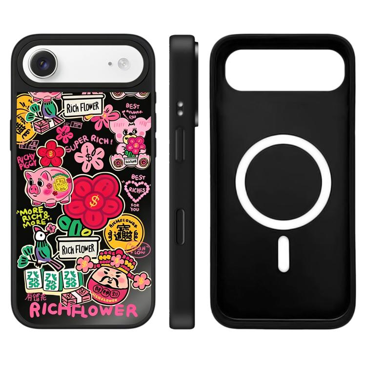 For iPhone Air Rich Flower Series Pattern Camera Control Button Mirror Magnetic Phone Case(God of Wealth Black)