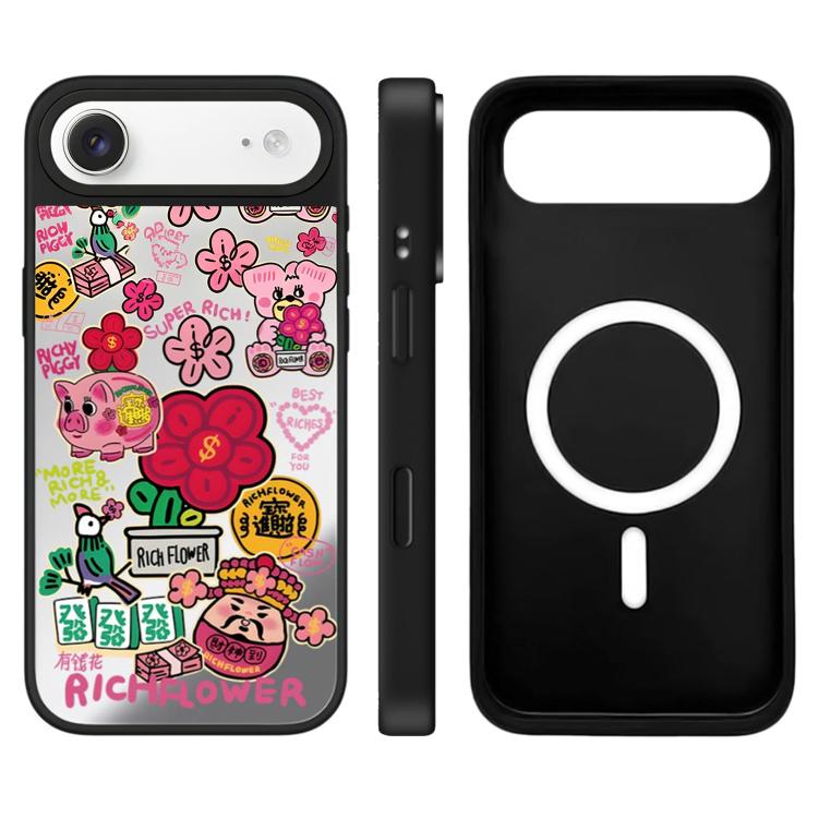 For iPhone Air Rich Flower Series Pattern Camera Control Button Mirror Magnetic Phone Case(God of Wealth Sliver)