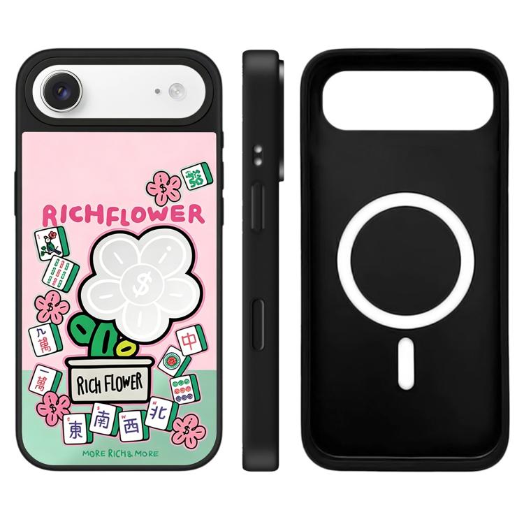 For iPhone Air Rich Flower Series Pattern Camera Control Button Mirror Magnetic Phone Case(Mahjong)