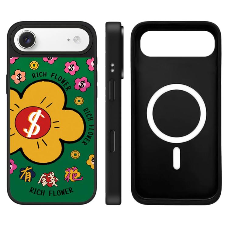 For iPhone Air Rich Flower Series Pattern Camera Control Button Mirror Magnetic Phone Case(Money Symbols)