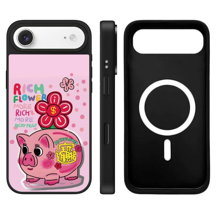 For iPhone Air Rich Flower Series Pattern Camera Control Button Mirror Magnetic Phone Case(Piggy Bank)