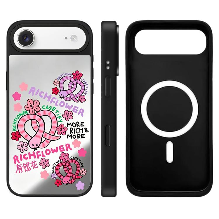 For iPhone Air Rich Flower Series Pattern Camera Control Button Mirror Magnetic Phone Case(Snake Stripes)