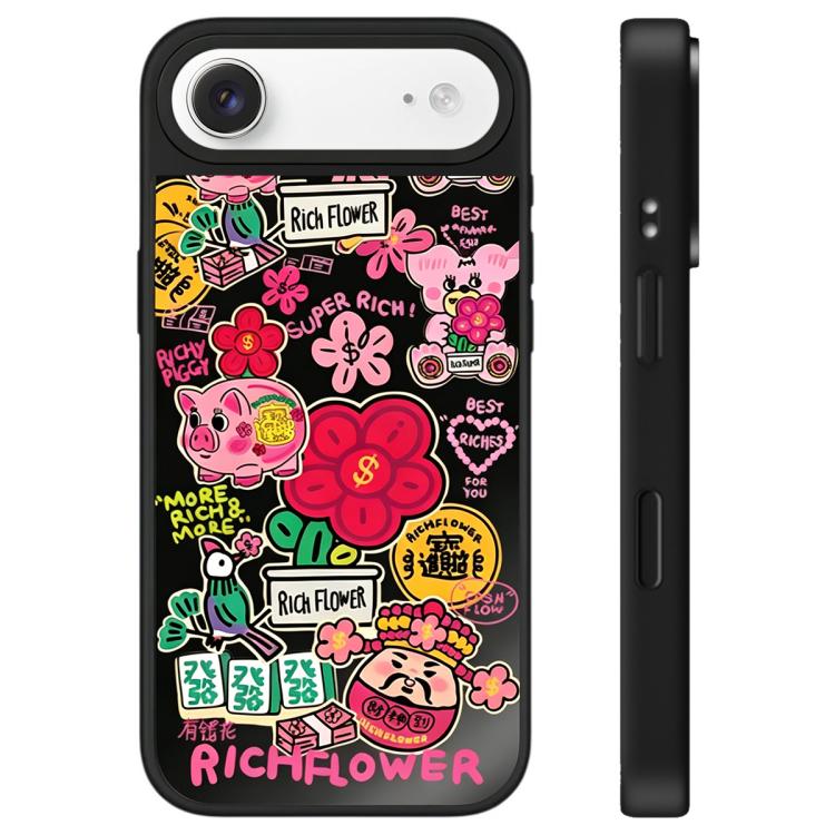 For iPhone Air Rich Flower Series Pattern Camera Control Button Mirror Phone Case(God of Wealth Black)