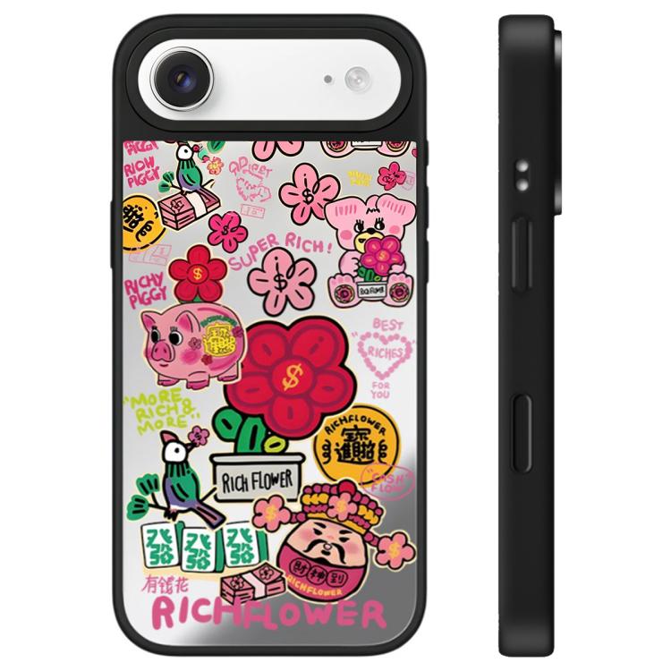 For iPhone Air Rich Flower Series Pattern Camera Control Button Mirror Phone Case(God of Wealth Sliver)