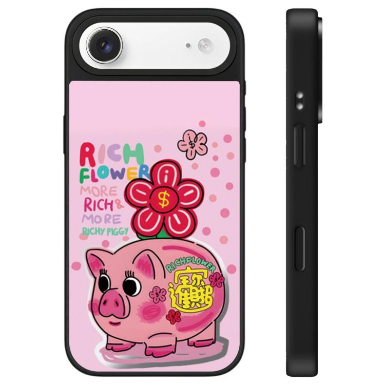 For iPhone Air Rich Flower Series Pattern Camera Control Button Mirror Phone Case(Piggy Bank)