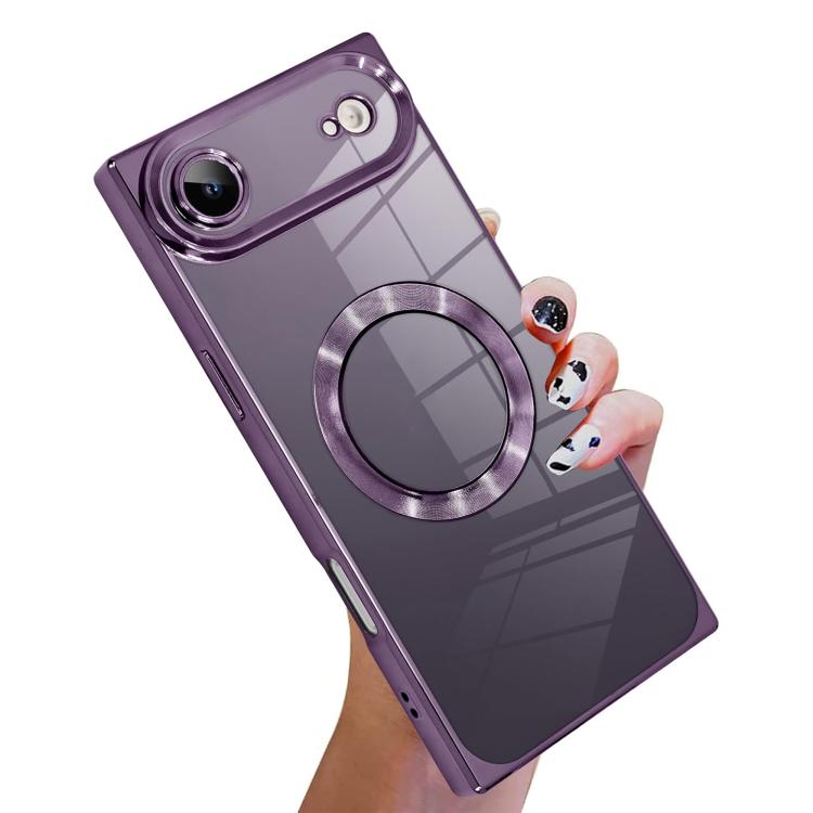 For iPhone Air Right Angle Square Electroplated CD Pattern TPU MagSafe Phone Case(Dark Purple)