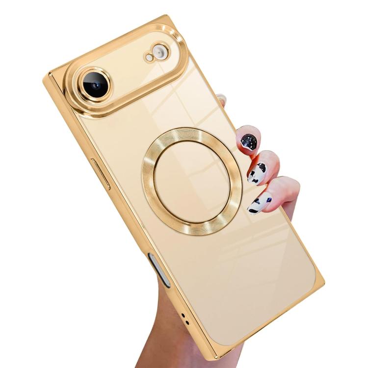 For iPhone Air Right Angle Square Electroplated CD Pattern TPU MagSafe Phone Case(Gold)