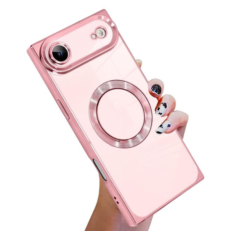 For iPhone Air Right Angle Square Electroplated CD Pattern TPU MagSafe Phone Case(Pink)
