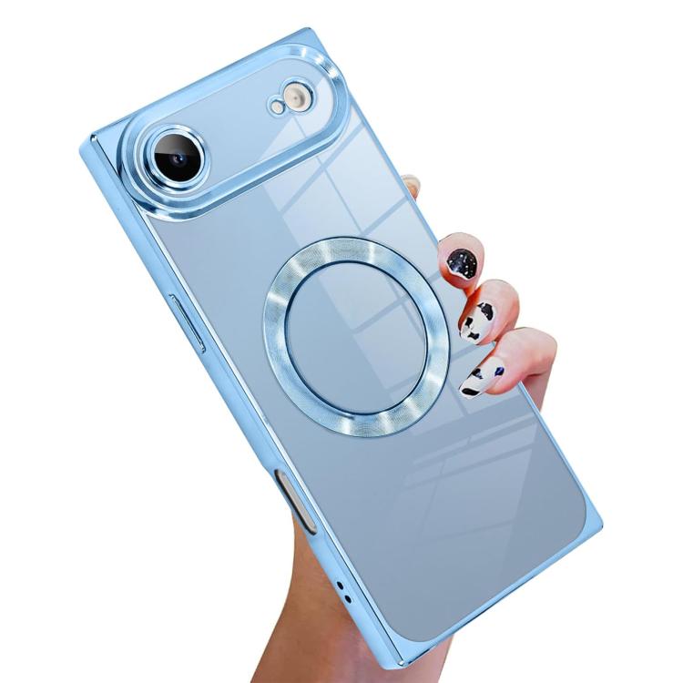 For iPhone Air Right Angle Square Electroplated CD Pattern TPU MagSafe Phone Case(Sierra Blue)