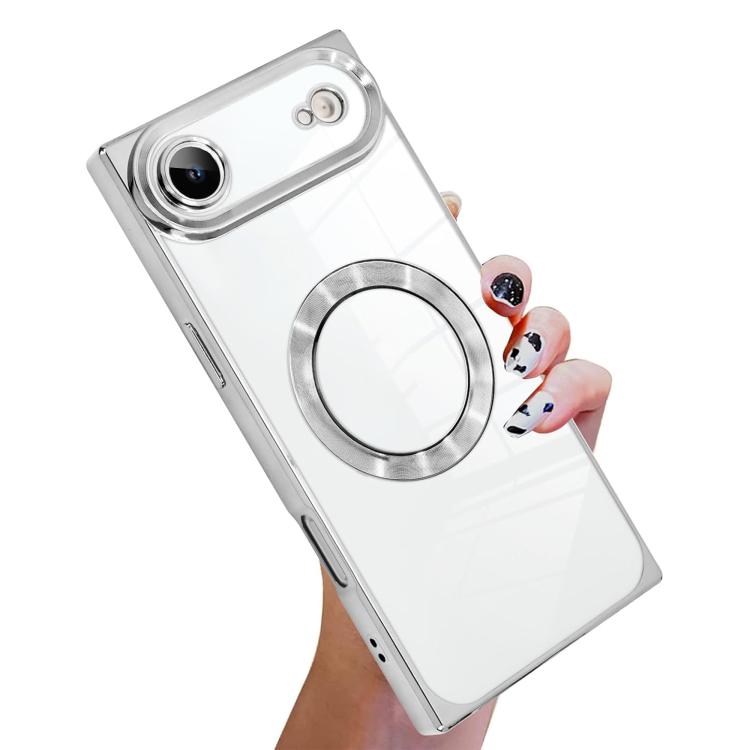 For iPhone Air Right Angle Square Electroplated CD Pattern TPU MagSafe Phone Case(Silver)
