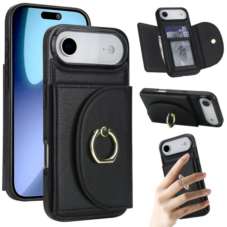 For iPhone Air Ring Holder Card Bag Skin Feel Phone Case(Black)