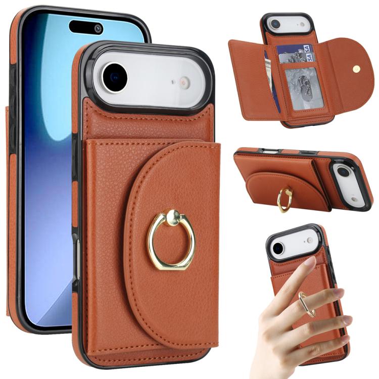 For iPhone Air Ring Holder Card Bag Skin Feel Phone Case(Brown)