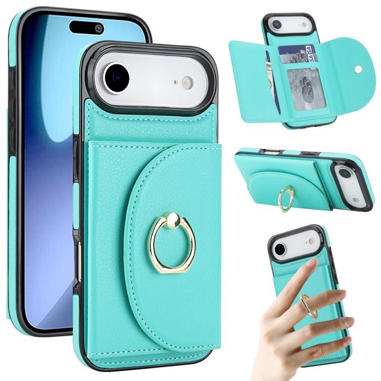 For iPhone Air Ring Holder Card Bag Skin Feel Phone Case(Green)