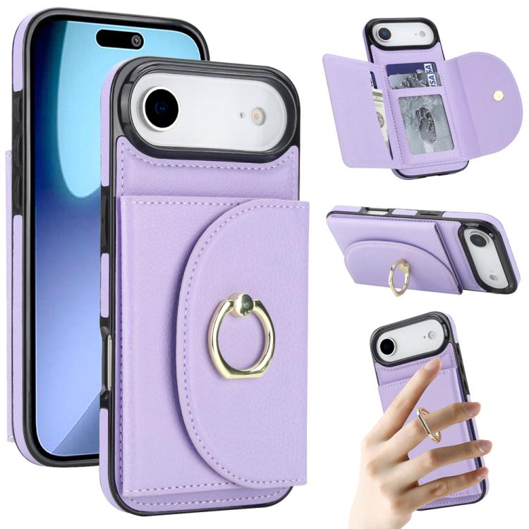 For iPhone Air Ring Holder Card Bag Skin Feel Phone Case(Purple)