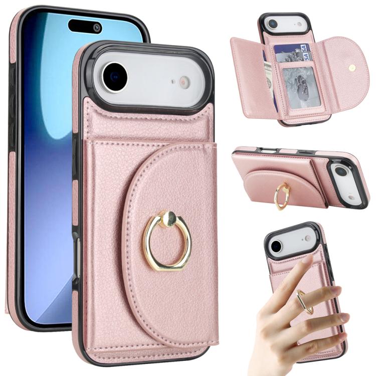 For iPhone Air Ring Holder Card Bag Skin Feel Phone Case(Rose Gold)