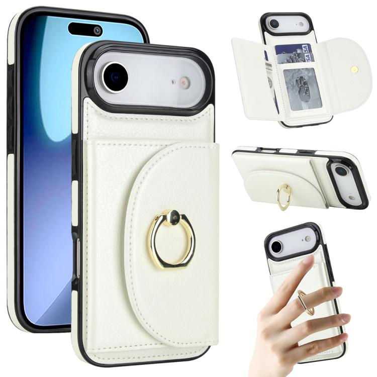 For iPhone Air Ring Holder Card Bag Skin Feel Phone Case(White)