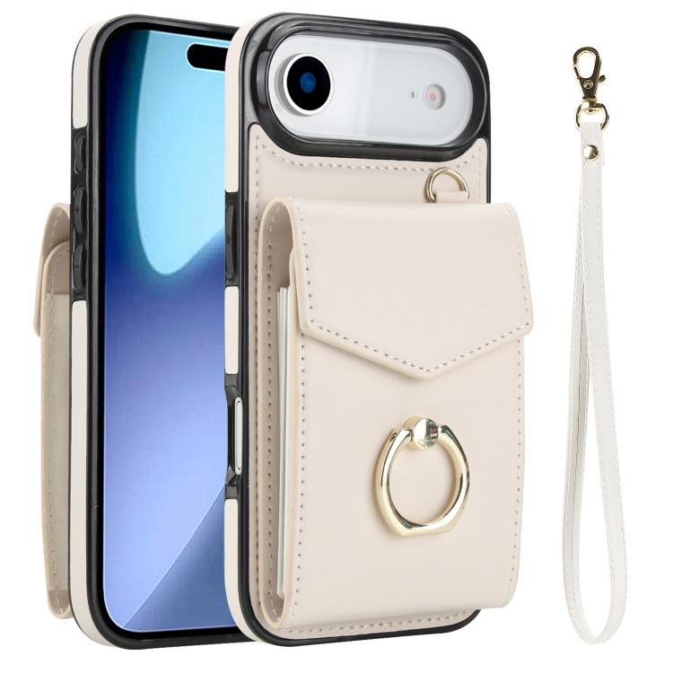 For iPhone Air Ring Holder RFID Card Slot Phone Case(Beige)